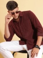 HERE&NOW Spread Collar Slim Fit Corduroy Casual Shirt