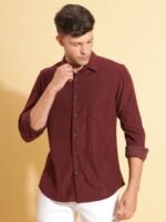 HERE&NOW Spread Collar Slim Fit Corduroy Casual Shirt