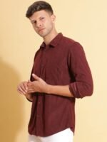 HERE&NOW Spread Collar Slim Fit Corduroy Casual Shirt