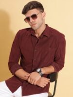 HERE&NOW Spread Collar Slim Fit Corduroy Casual Shirt