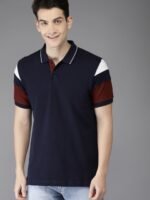 HERENOW Men Navy Polo Collar Cotton Pure Cotton T-shirt