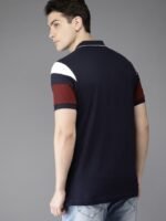 HERENOW Men Navy Polo Collar Cotton Pure Cotton T-shirt