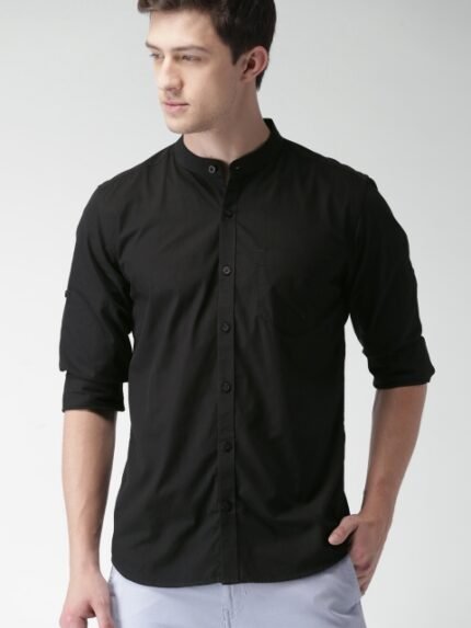 Highlander Black Slim Fit Casual Shirt