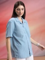 HIGHLANDER Blue Self Design Oversized Casual Shirt