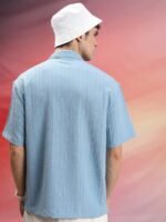 HIGHLANDER Blue Self Design Oversized Casual Shirt