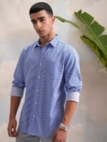 HIGHLANDER Classic Slim Fit Vertical Striped Spread Collar Cotton Casual Shirt