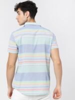 HIGHLANDER Men Blue & Green Slim Fit Opaque Striped Cotton Casual Shirt