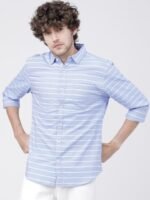 HIGHLANDER Men Blue Slim Fit Striped Casual Shirt