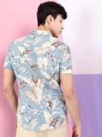 HIGHLANDER Men Blue Slim Fit Tropical Cotton Printed Casual Shirt