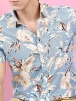 HIGHLANDER Men Blue Slim Fit Tropical Cotton Printed Casual Shirt