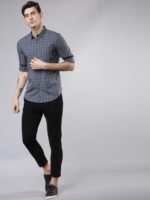 HIGHLANDER Men Grey & Black Slim Fit Yarn Dyed Checked Casual Shirt