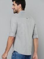 HIGHLANDER Men Grey Cotton Linen Solid Slim Fit Casual Shirt