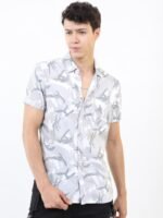 HIGHLANDER Men Grey Slim Fit Printed Casual Shirt