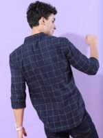 HIGHLANDER Men Navy Blue Slim Fit Checked Casual Shirt