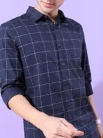 HIGHLANDER Men Navy Blue Slim Fit Checked Casual Shirt