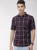 HIGHLANDER Men Navy & Red Slim Fit Checked Casual Shirt