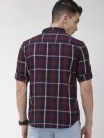 HIGHLANDER Men Navy & Red Slim Fit Checked Casual Shirt