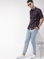 HIGHLANDER Men Navy & Red Slim Fit Checked Casual Shirt