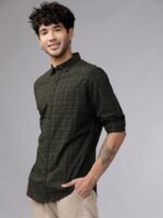 HIGHLANDER Men Olive Green & Black Slim Fit Checked Casual Shirt