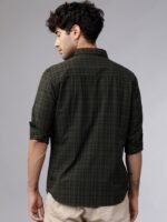 HIGHLANDER Men Olive Green & Black Slim Fit Checked Casual Shirt