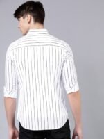 HIGHLANDER Men White & Black Slim Fit Striped Casual Shirt