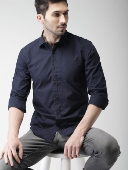 Highlander Navy Slim Fit Casual Shirt