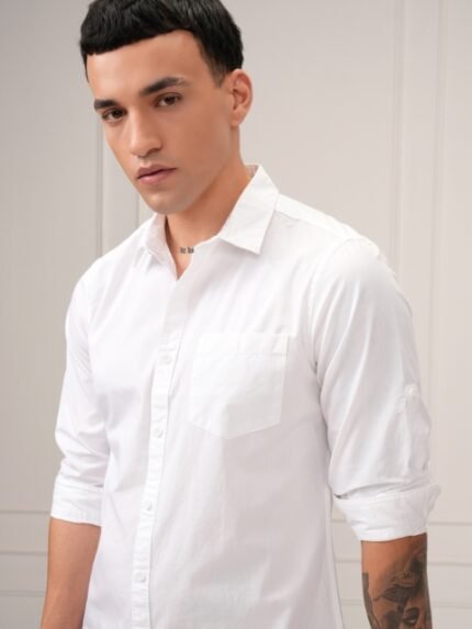 Highlander White Slim Fit Casual Shirt