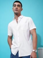 HIGHLANDER White Slim Fit Spread Collar Short Sleeves Casual Shirt