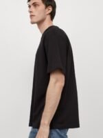HM Men Black Solid Relaxed Fit Cotton Pure Cotton T-shirt