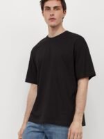 HM Men Black Solid Relaxed Fit Cotton Pure Cotton T-shirt