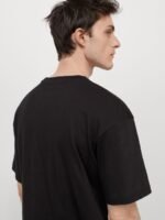 HM Men Black Solid Relaxed Fit Cotton Pure Cotton T-shirt