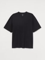HM Men Black Solid Relaxed Fit Cotton Pure Cotton T-shirt