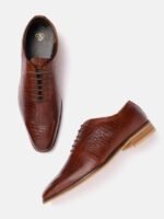 House of Pataudi Men Croc Textured Formal Oxfords