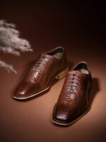 House of Pataudi Men Croc Textured Formal Oxfords