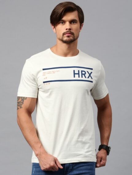 HRX by Hrithik Roshan Men Off-White Printed T-shirt