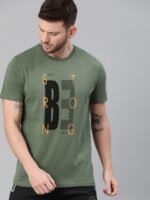 HRX by Hrithik Roshan Men Olive Green Solid Bio-Wash Running Tshirt