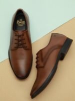 ID Men Tan Brown Solid Leather Formal Oxfords