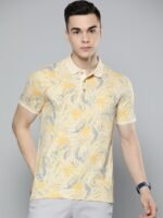 Indian Terrain Pure Cotton Floral Print Polo Collar T-shirt