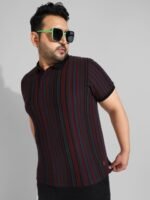 Instafab Plus Striped Polo Collar Cotton T-shirt