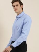 INVICTUS Men Easy Care Blue & White Self Design Sustainable Formal Shirt