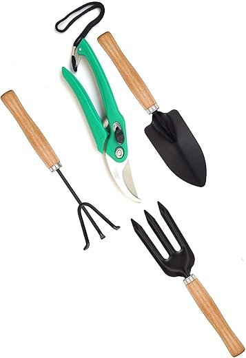 JINPRI Garden Tool Set Combo with Flower Cutter Heavy Gardening Cut Tool with Garden Tool Set(Wooden Handle and Black Metal) (with Cutter)