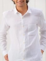 KINGDOM OF WHITE Spread Collar Pure Linen Casual Shirt