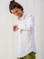 KINGDOM OF WHITE Spread Collar Pure Linen Casual Shirt