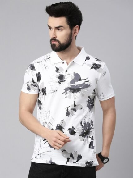 Kryptic Men Printed Polo Collar Pure Cotton T-shirt