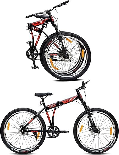 Leader Flexo 27.5T Foldable Bicycle/Bike Without Gear Single Speed with Front Suspension and Dual disc Brake for Men- Matt Black/Red Ideal for 12+ Years