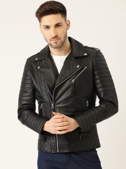 Leather Retail Men Black Faux Leather Biker Jacket