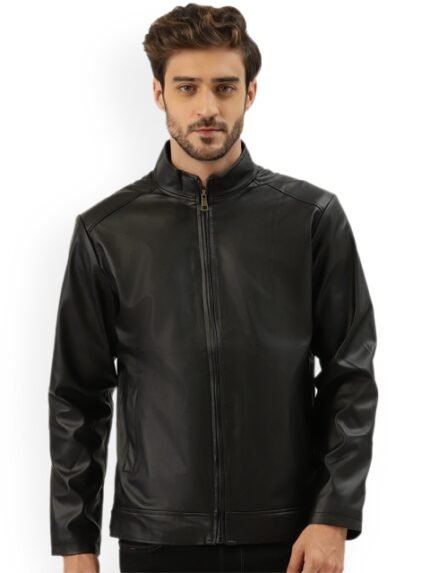 Leather Retail Men Black Outdoor Leather Jacket