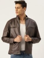 Leather Retail Men Coffee Brown Leather Retail Teakwood Faux Leather Biker Jacket