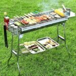 Livzing Foldable Charcoal Barbeque Grill Set for Home & Outdoor BBQ Grill Set for Camping Picnics Traveling with Storage Shelf and Hooks-Stainless Steel (barbecue grill set)