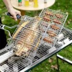 Livzing Portable Barbecue Grill Foldable BBQ Basket Non Stick Iron Grilling Net Basket Roast Grilling-Powder Coated with Wooden Handle-Grilling Fish Steak Seafood-Outdoor...